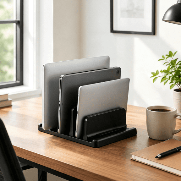 ChenHW 3-Slot Vertical Laptop Stand – Space-Saving Holder for Desk, Tablets & Notebooks