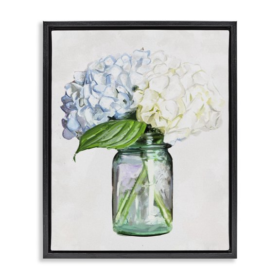 Stupell Industries Farmhouse White Blue Hydrangea Jar Bouquet Black Floating Frame Canvas Art, 17 x 21, by Ziwei Li