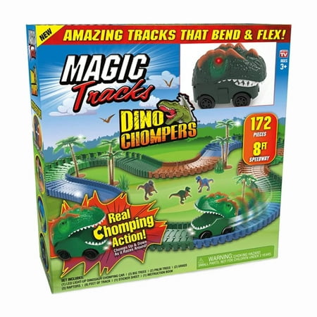 Ontel Magic Tracks Dino Chompers, 8 ft of Track w/ Real Chomping Action Dino Car