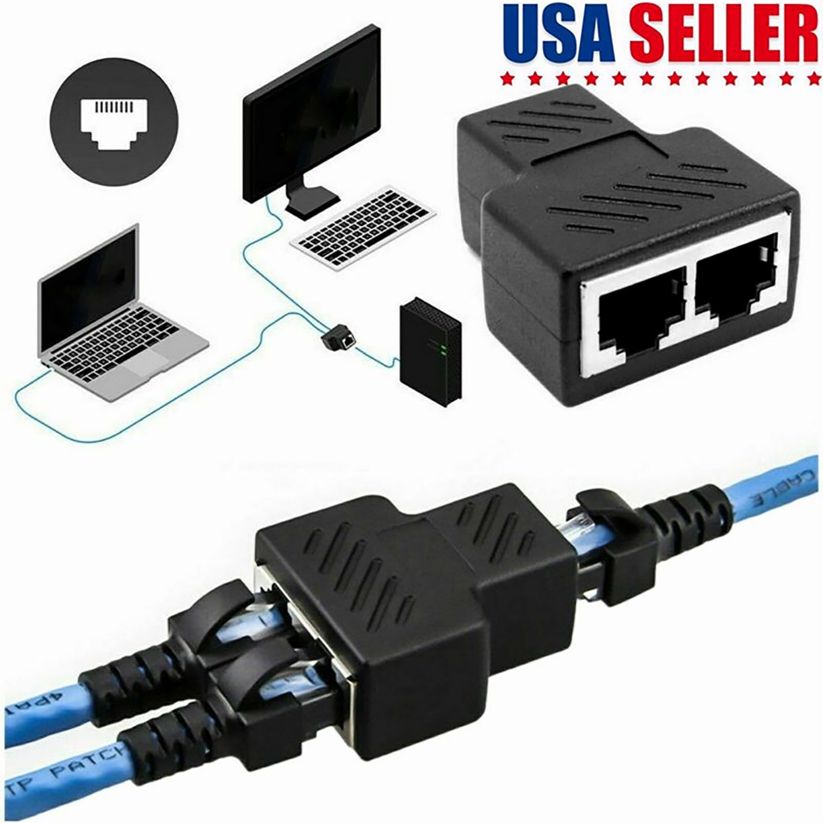 RJ45 CAT5 6 Ethernet cable LAN Port 1 to 2 Socket Splitter Connector Adapter VU 