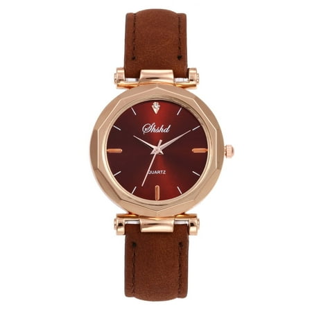 Janrevotw Gobestart Fashion Women Leather Casual Watch Luxury Analog Quartz Crystal Wristwatch