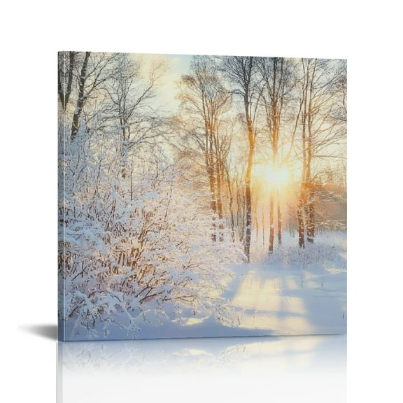 NJSTORE  Winter Tree Canvas Wall Art Snow Covered Winter Forest Sunrise Sunset Modern Landscape Mountain Nature Wilderness Photography Print on Canvas for Kitchen and Living Room with UnFrame