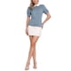 thumbnail image 2 of INSPIRAR CHIC Blusa de Mujer Vintage con Cuello Peter Pan, Manga Corta con Contraste, Color Gris Azul, 2 of 6