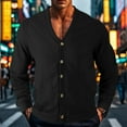 thumbnail image 2 of Olyvenn Fashion Men's Cardigan Sweater Long Sleeve Casual V Neck Button Down Knitted Sweater Coat with Pockets Black 6, 2 of 9