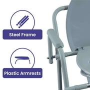 MedaCure Adjustable Bedside Commode Chair – Steel Frame Drop Arm Commode for Seniors – 3 in 1 Commode Chair for Toilet, Bedside, or Shower – 300 lb Weight Capacity