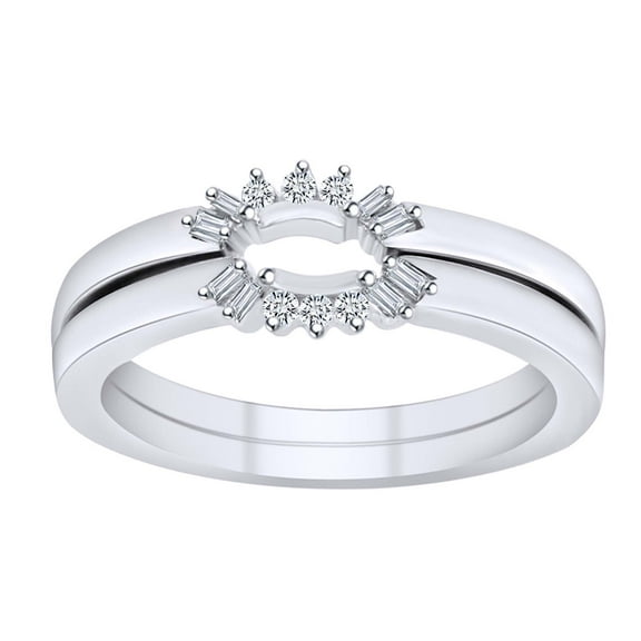 AFFY 0.14 Cttw Round & Baguette White Natural Diamond Engagement Enhancer Wrap Ring In 10K Solid White Gold Ring Size-5