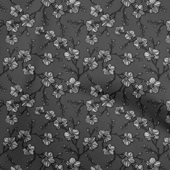 oneOone Polyester Spandex Gray Fabric Floral Retro Diy Clothing Quilting Fabric Print Fabric By Yard 56 Inch Wide