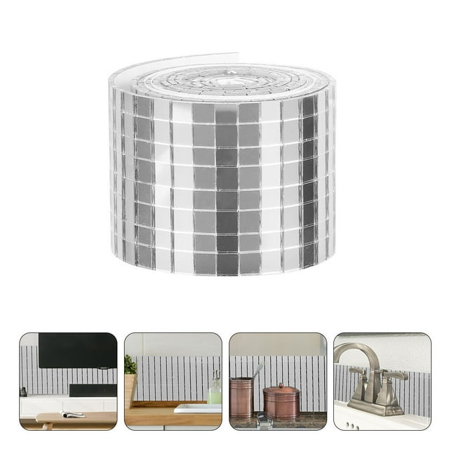 BESTYASH Adhesive Glass Fiber Mirror Sticker for Decoration Silver 2 Rolls 1464 Tiles Each Durable Strong Back Glue