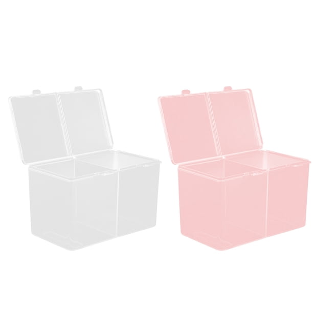 Caja con 2 compartimentos para hisopos de algodón, organizador de bolas de algodón y discos de algodón con tapa.