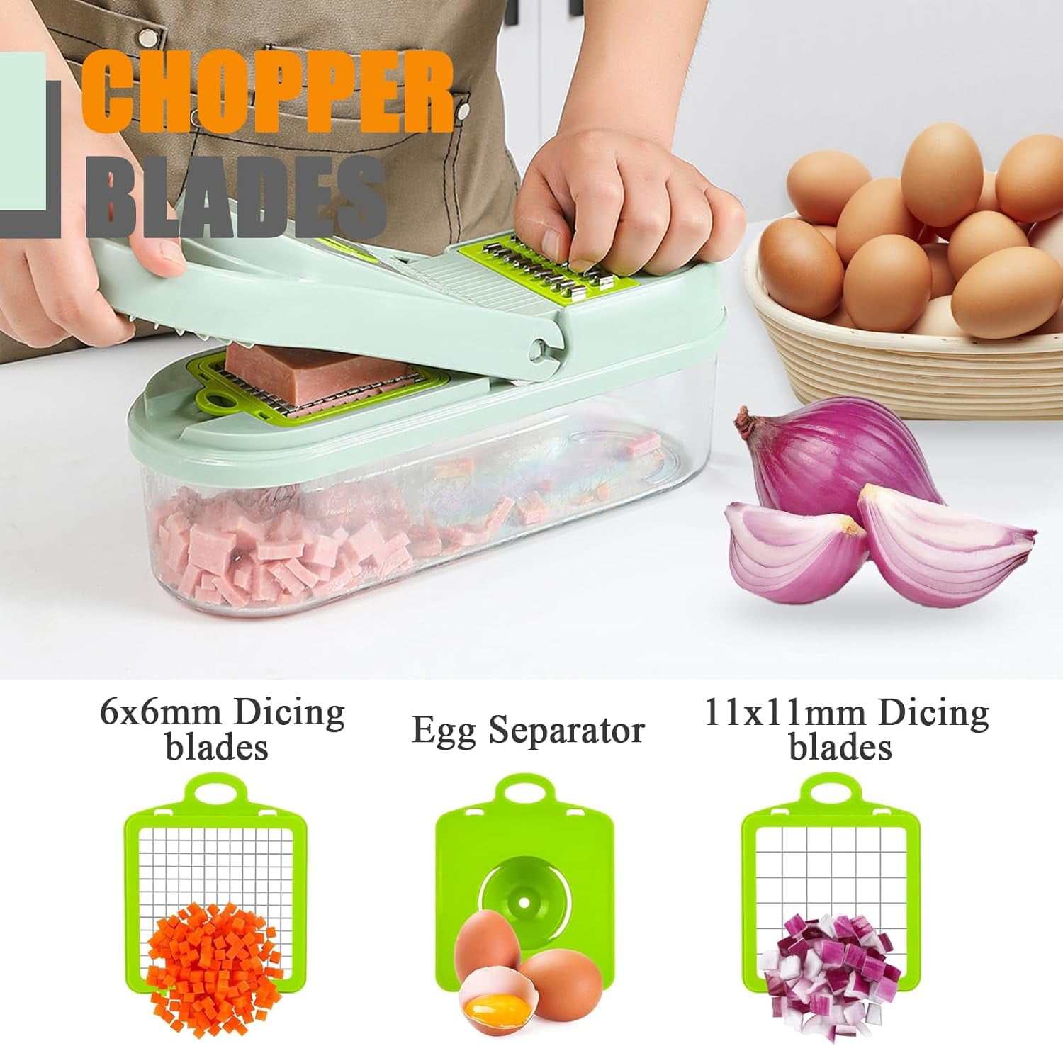 2025 UPGRADE Vegetable Chopper Pro - 14-in-1 BPA-Free Salad Cutter, Onion Dicer, Kitchen Gadget With Safety Guard (Green) - View #13