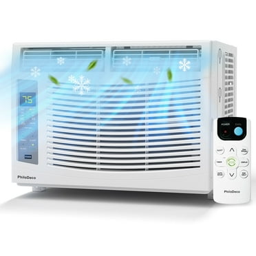 PhiloDeco 6000 BTU Window Air Conditioner Cool to 250 sq ft Intelligent, LED,Remote Control, Easy to Clean Filter Screen, Can Be Used as a Dehumidifier/Fan, Operates Quietly, and is Energy-Saving