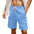 thumbnail image 2 of Zimjoy Linen Shorts for Men Casual Elastic Waist Bead Drawstring Bermuda Summer Cotton Beach Vacation Lounge Shorts Light Blue XL, 2 of 3