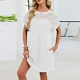 thumbnail image 5 of cocolona Womens T-shirt Dress Summer Short Sleeve Crew Neck Lace Patchwork Mini Dress Casual Solid Loose Sun Dress, 5 of 7