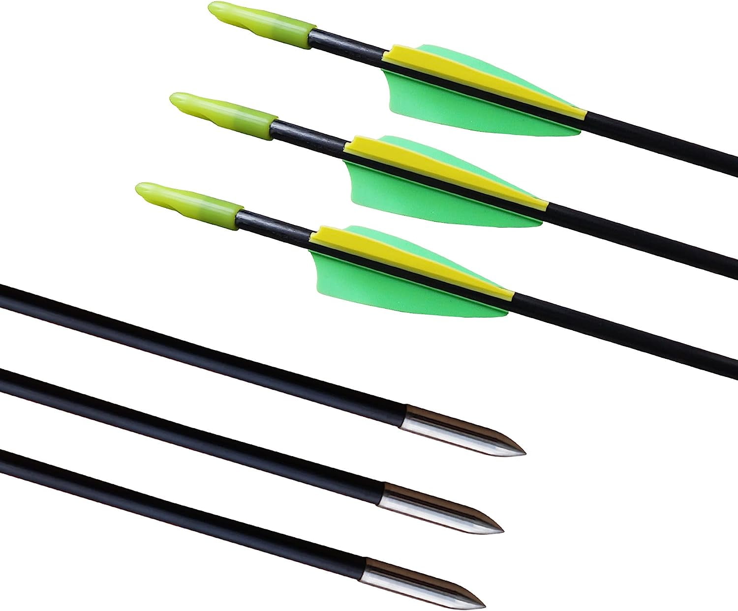 GPP 12PK 28 Fiberglass Archery Target Arrows - Practice Arrow or Youth Arrow for Recurve Bow,Green & Yellow Vanes