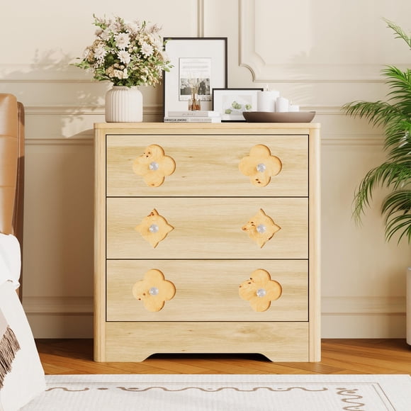 Cómoda 3 cajones alta Towallmark - Roble natural - Diseño acanalado - Tiradores metálicos - Para dormitorio o comedor - Modelo TC-3RN