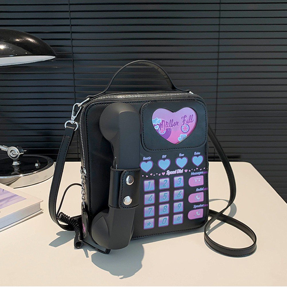 Jiibva Novelty Telephone Shaped Shoulder Bag Funny Retro Phone Design Crossbody Bag Personalized Handbags Purse for Women