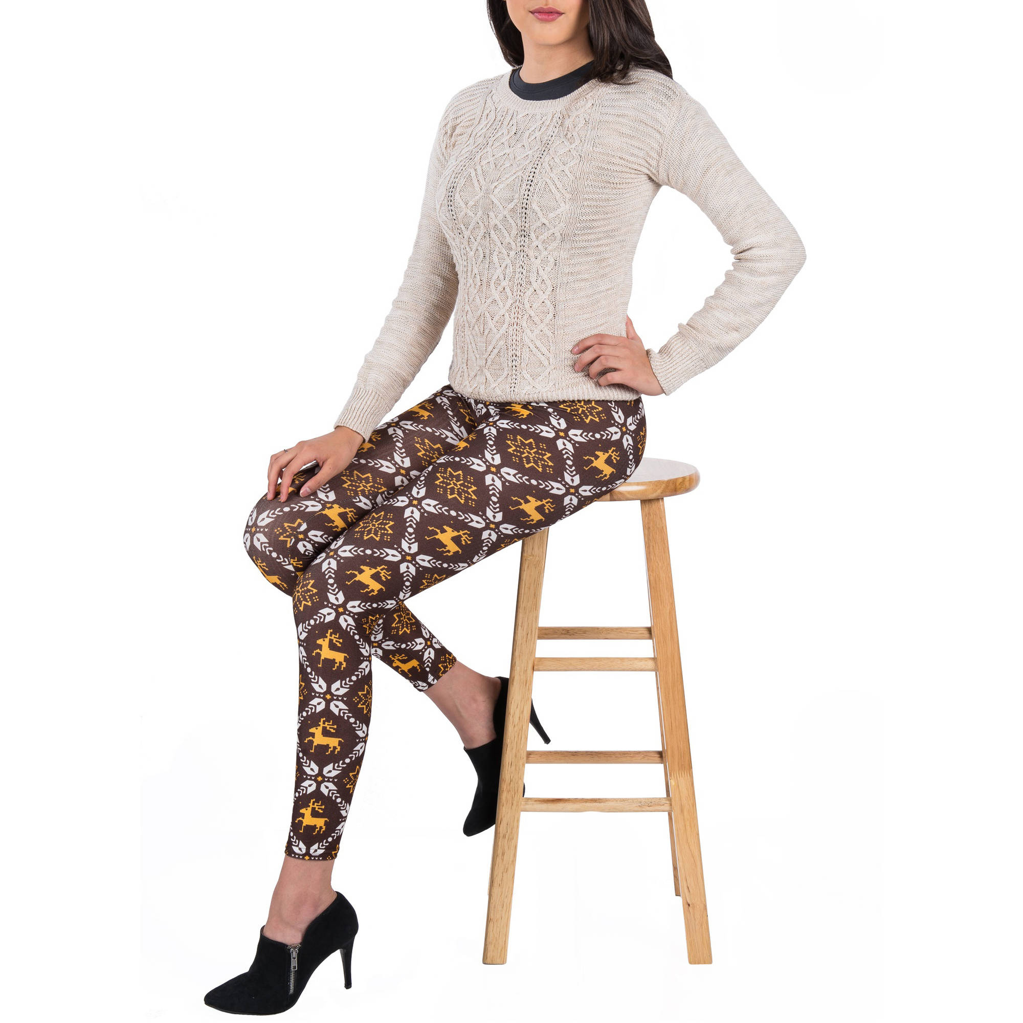 Women's Reindeer Design Full Length Stretchy Leggings
