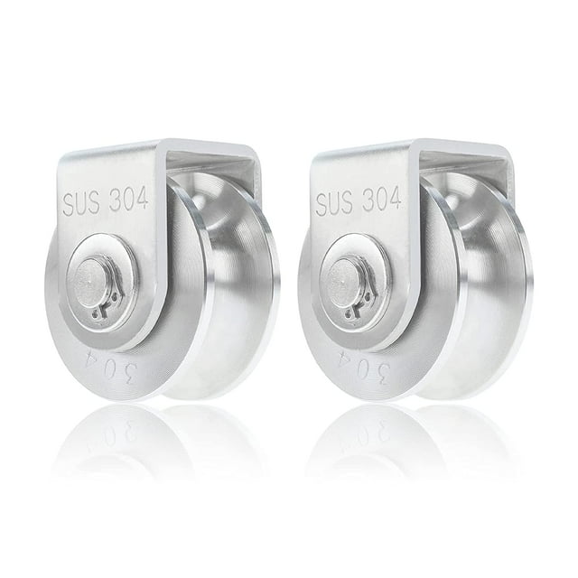 LAICAIW Pulley Block U Type Single Wheel Pulley Roller 304 Stainless Steel Loading 771lb/350kg 360 Degree Rotation Grooved Wheel (2)