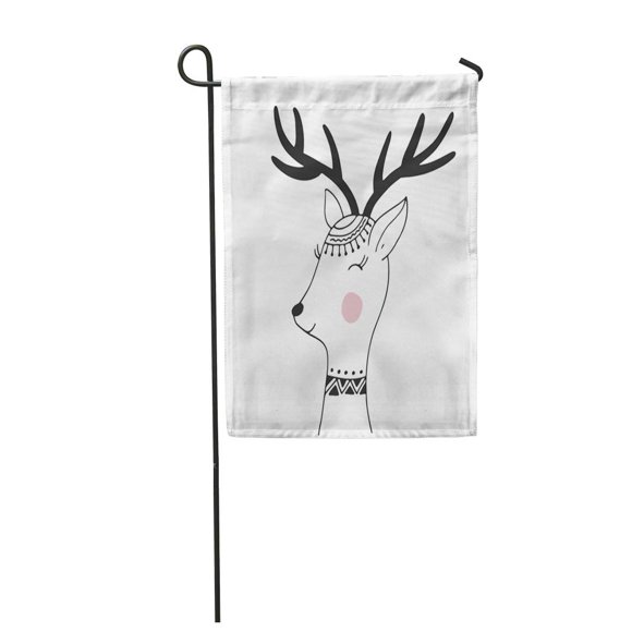 POGLIP Cute Nursery Poster with Deer Girl in Scandinavian Style Monochrome Garden Flag Decorative Flag House Banner 12x18 inch
