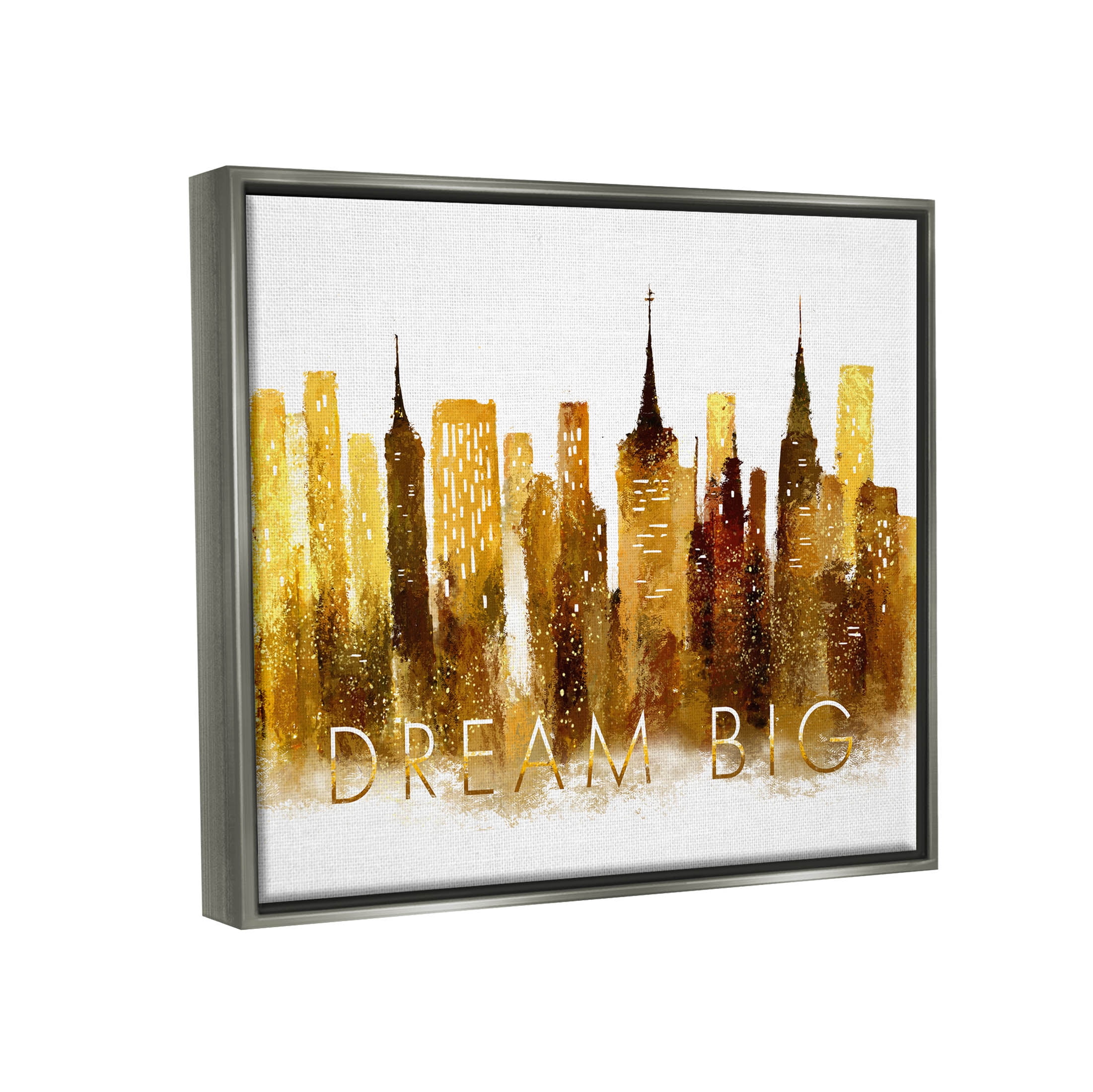 Stupell Industries Dream Big Glam City Skyline Graphic Art Luster Gray Floating Framed Canvas Print Wall Art, Design by Ziwei Li