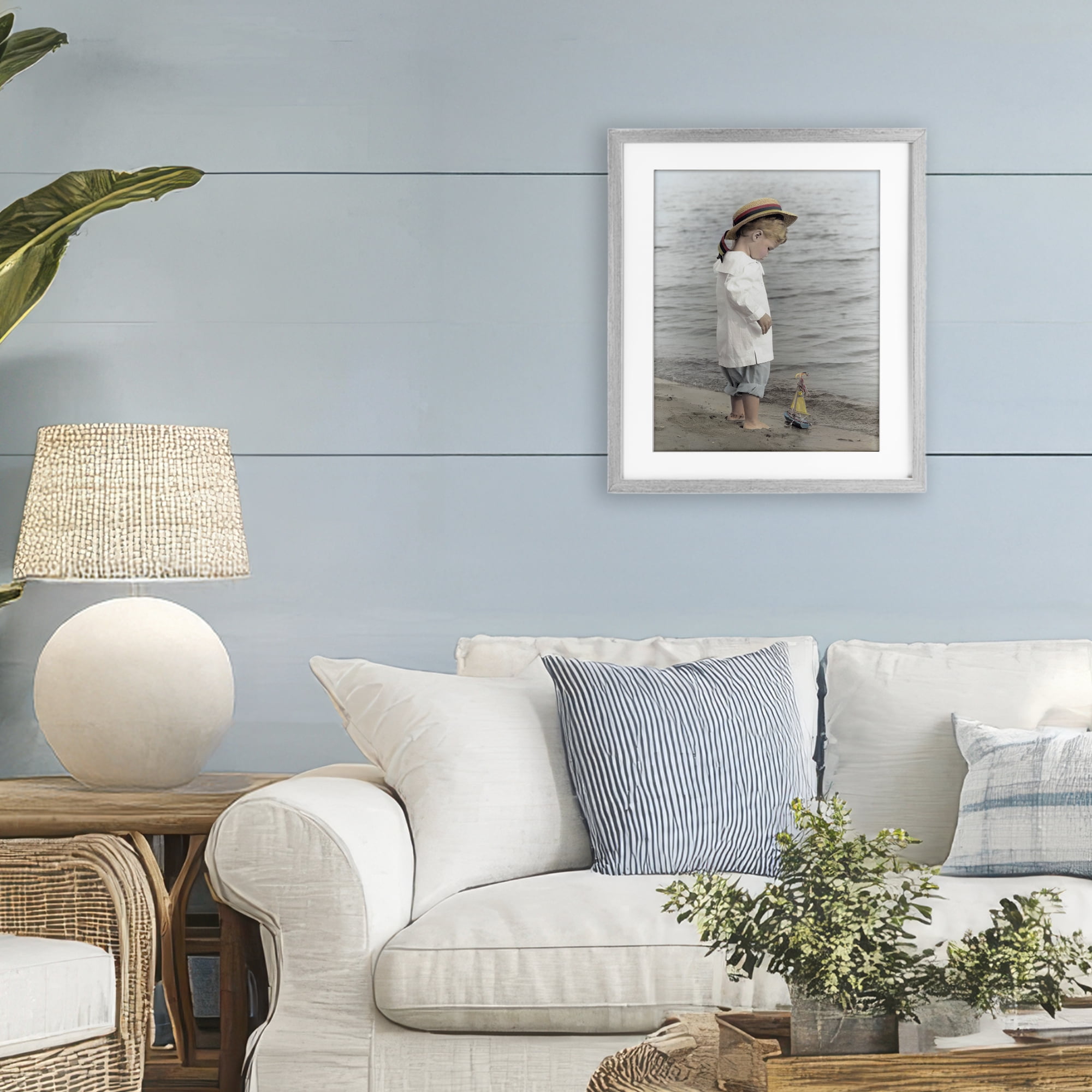 Stupell Industries Child on Beach Shore Gray Framed Print Under Glass, design by Kendra Dew