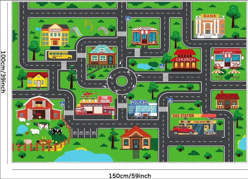Kids Carpet Car Play Rug, (59X39.4INCH)City Life Traffic Road Kids Rug Playmat,Non Slip Children Educational Game Car Mat Area Rug for Playroom Baby Toddler Boys Bedroom Classroom