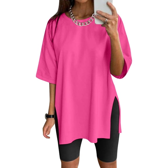 Kingdiese Womens Oversized Athletic Tee Short Sleeve Loose Fit Summer Top With Side Slit Casual Comfortable Breathable Shirt Extra Small Women Tops, Size L