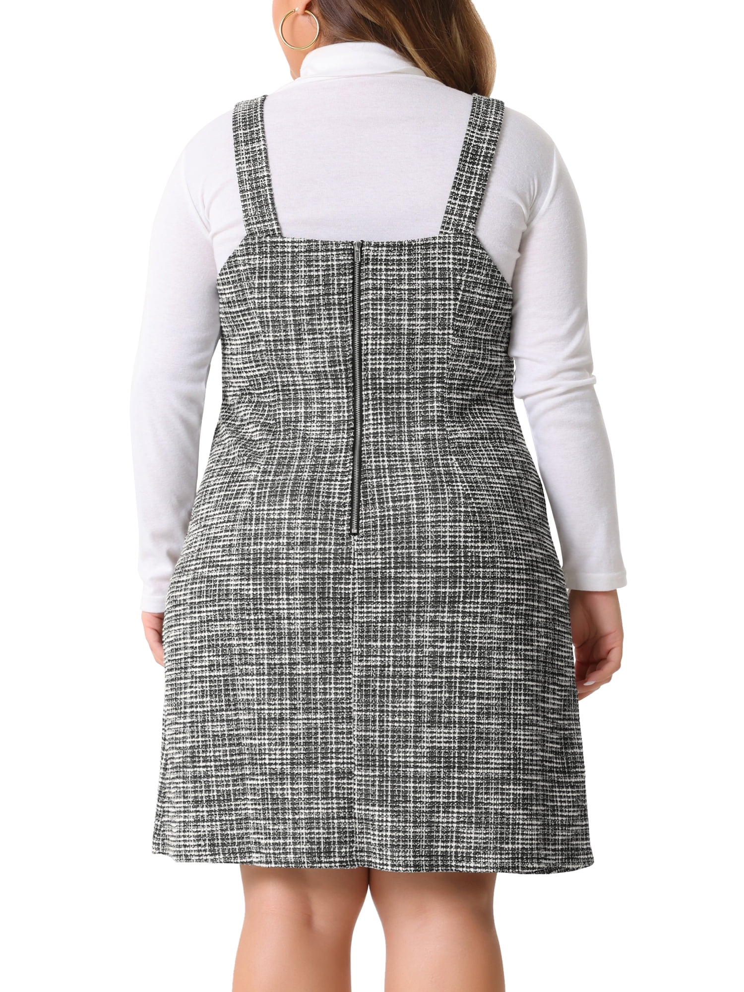 DARING DIVA Plus Size High Waist Tweed Single Breasted Overall Dress 4X Black