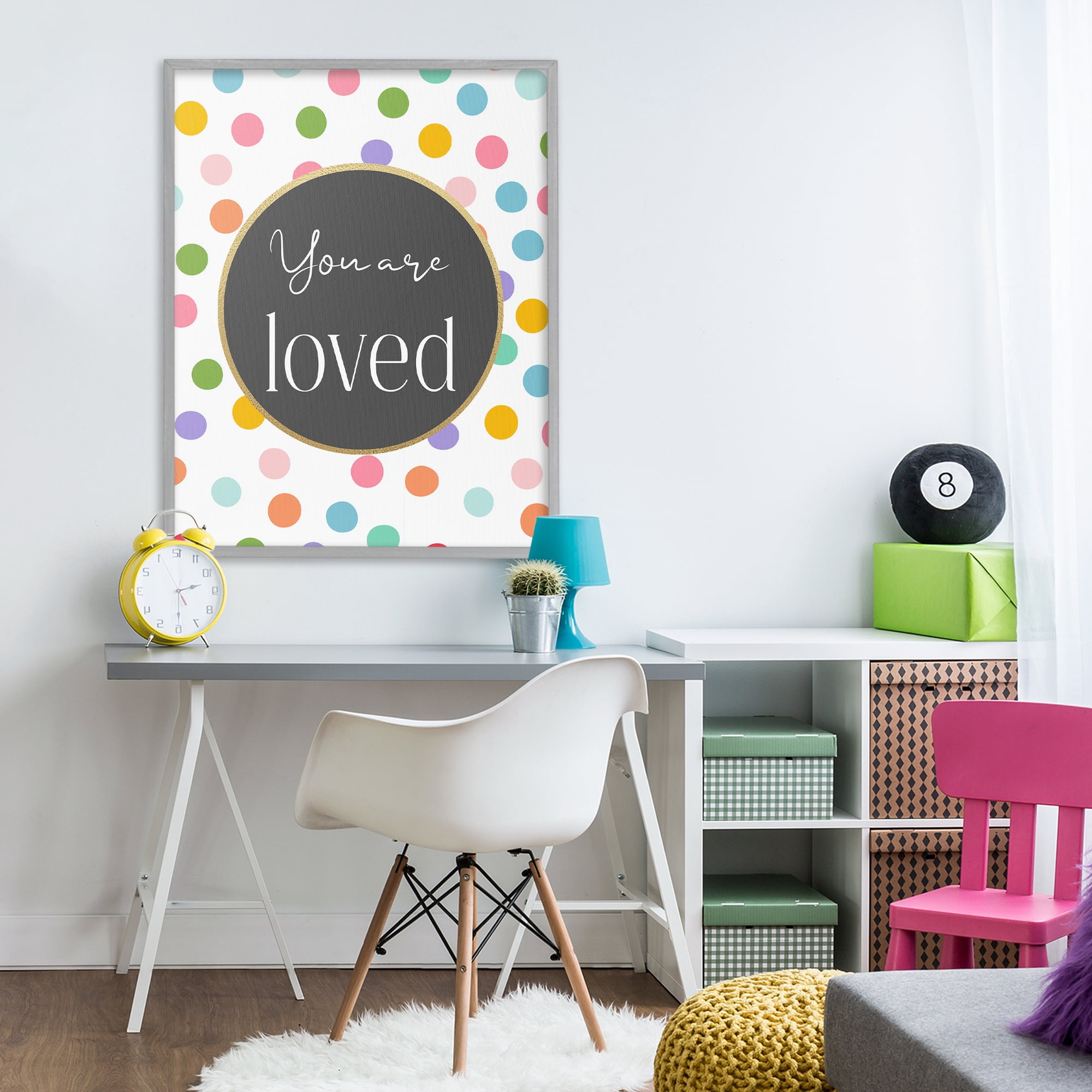 Stupell Industries You Are Loved Polka Dots Gray Framed Giclee Art, design by Christine Simpson Art