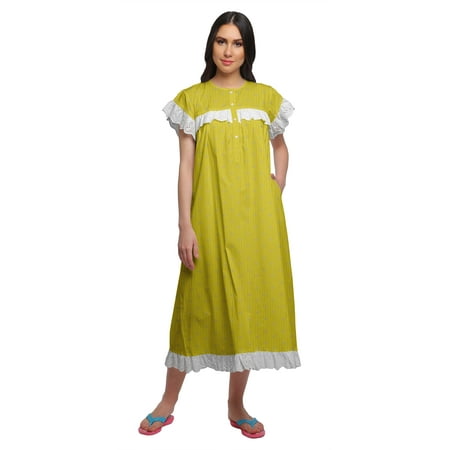 

Moomaya Printed WoMen s Nightdress Mid Calf Length Cotton Short Sleeve Sleepwear