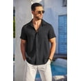 thumbnail image 3 of Camisa COOFANDY de manga corta con botones, lino negro, 3 of 6