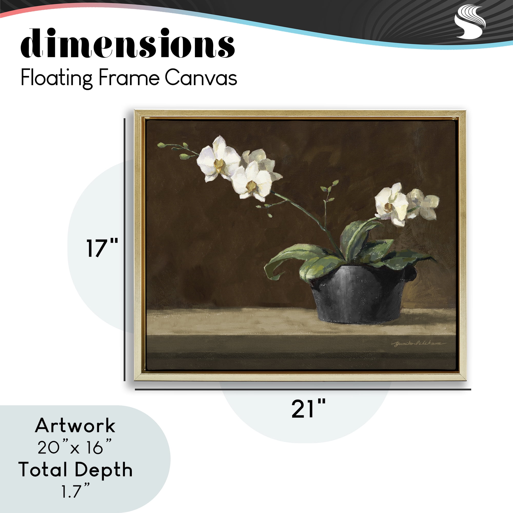 Stupell Industries Potted White Orchid on Ledge Gold Framed Floater Canvas Wall Art, design by Yumiko Ichikawa