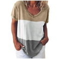 thumbnail image 2 of Womens T Shirts Casual Women Letters Striped Print Shirt V-Neck Short Sleeve Tee Tops Tunic clothes under $10.00, 2 of 3
