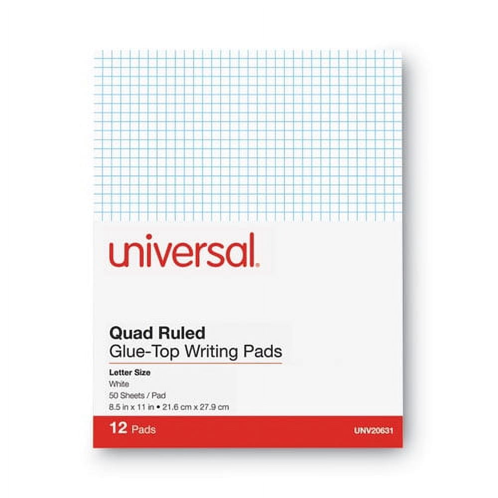 Quadrille-Rule Glue Top Pads, Quadrille Rule (4 Sq/in), 50 White 8.5 X 11 Sheets, Dozen | Bundle of 2 Dozen