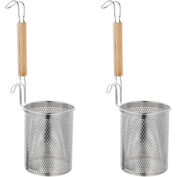 Stainless Steel Noodle Strainer,Micro-Perforated Food Strainer with Wood Handle,Mesh Pasta Colander,Restaurant Cooking Tools,Multi-purpose Filter Spoon,for Dumpling Wonton Vegetable (2 Pack)