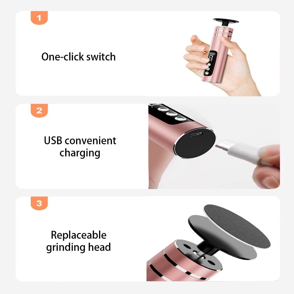 PatungKu Rechargeable Electric Foot Polisher Round Shape Ergonomic Grip USB Charging Transportable For Home Resort Care