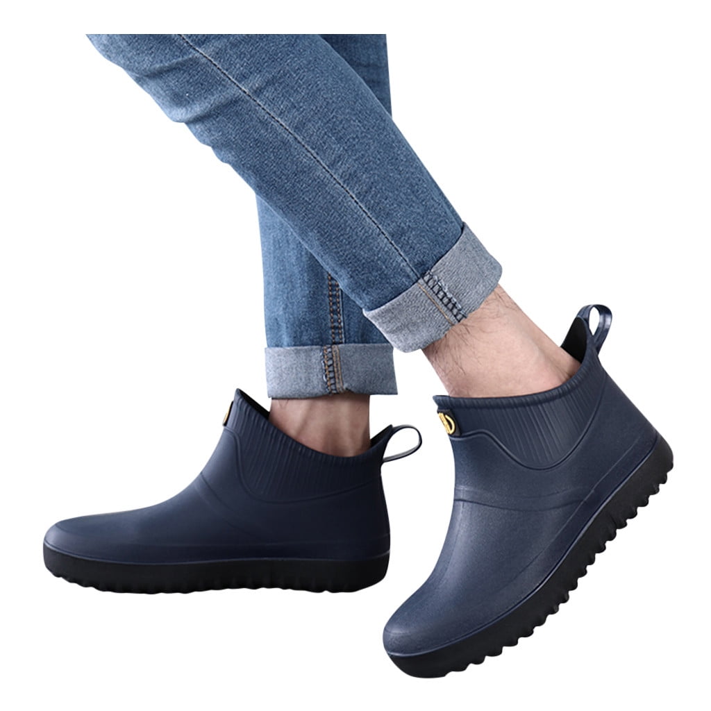 FRSASU Men's Ankle Rain Boots Waterproof PVC Short Rubber Garden Boots On