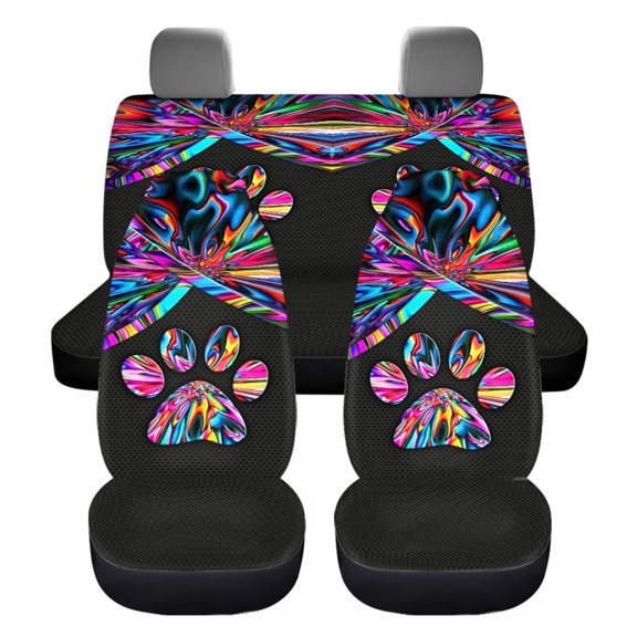 Xoenoiee Car Seat Cover Full Set Car Front Seat Covers Back Seat Protector Pads Colorful Dog Paw Pattern, Universal Fits, for Car SUV Sedan & Truck