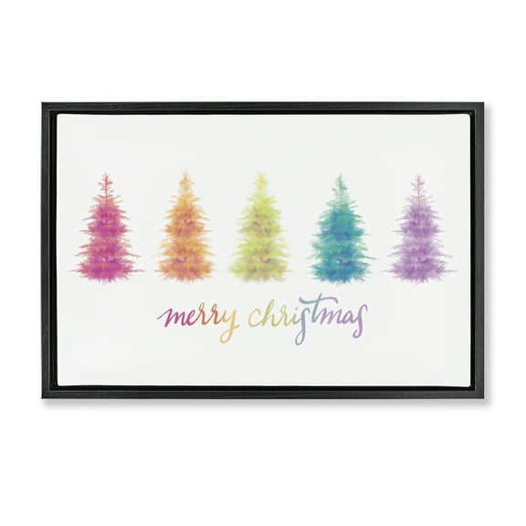 Stupell Industries Rainbow Christmas Trees Holiday Painting Black Floater Framed Art Print Wall Art, 25 x 17