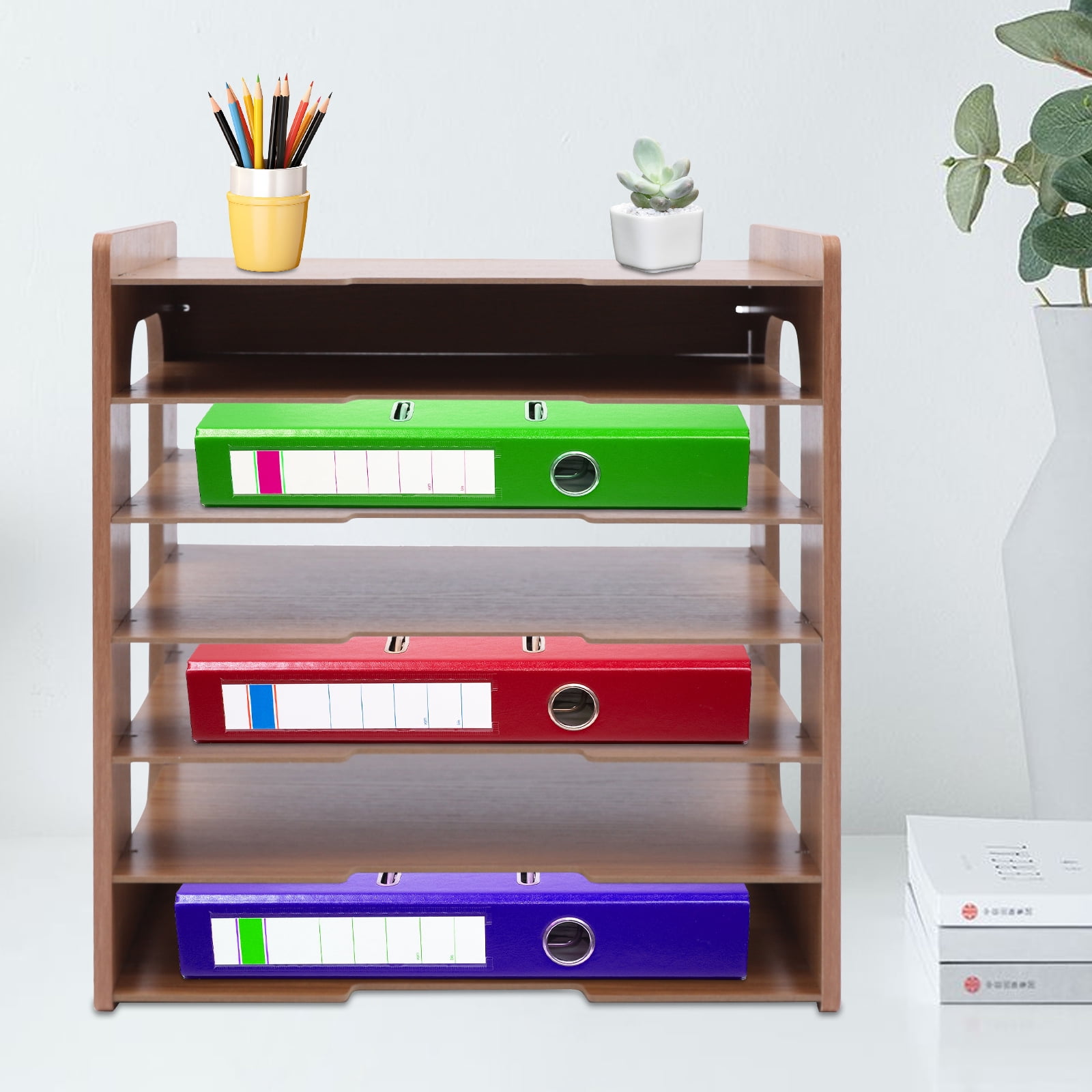 36*25*38.5cm Rectangular Natural Wood Color Widen Wood Office Paper Organizer Desk Desktop File Holder Desk Letter Tray