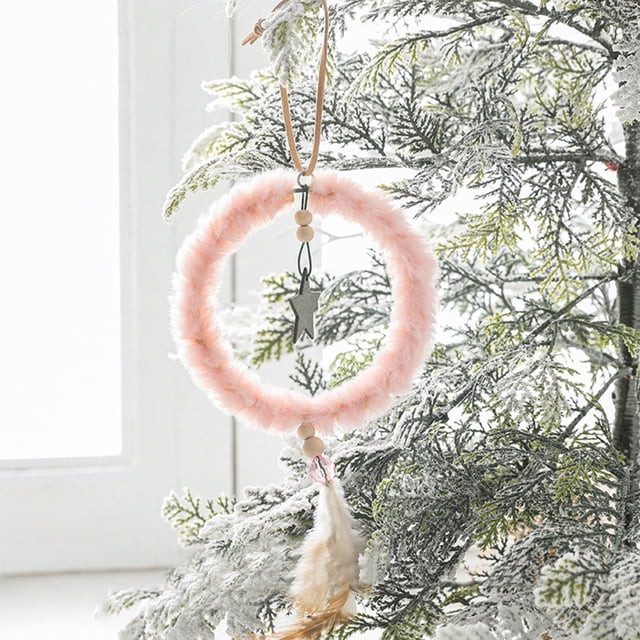 Xihbxyly Colgante para Árbol de Navidad, Diseño de Estrella de Peluche, con Cuentas y Plumas, Material Suave y Acogedor, Decoración Navideña Versátil, Fácil de Colgar, Ideal para Habitación y Árbol,