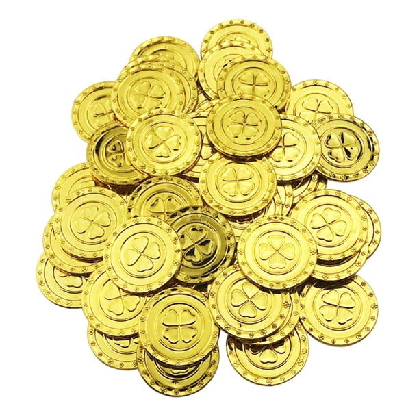 100 piezas de trébol de cuatro hojas, amuletos de la suerte, monedas de la suerte para mujeres. Oro