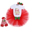 thumbnail image 2 of IBTOM CASTLE Baby Girls My 1st Valentines Easter Outfit Romper Ruffle Tutu Skirt Headband Leg Warmers 4PCS Party Dress Clothes Set 6-12 Months Red - First Christmas, 2 of 8