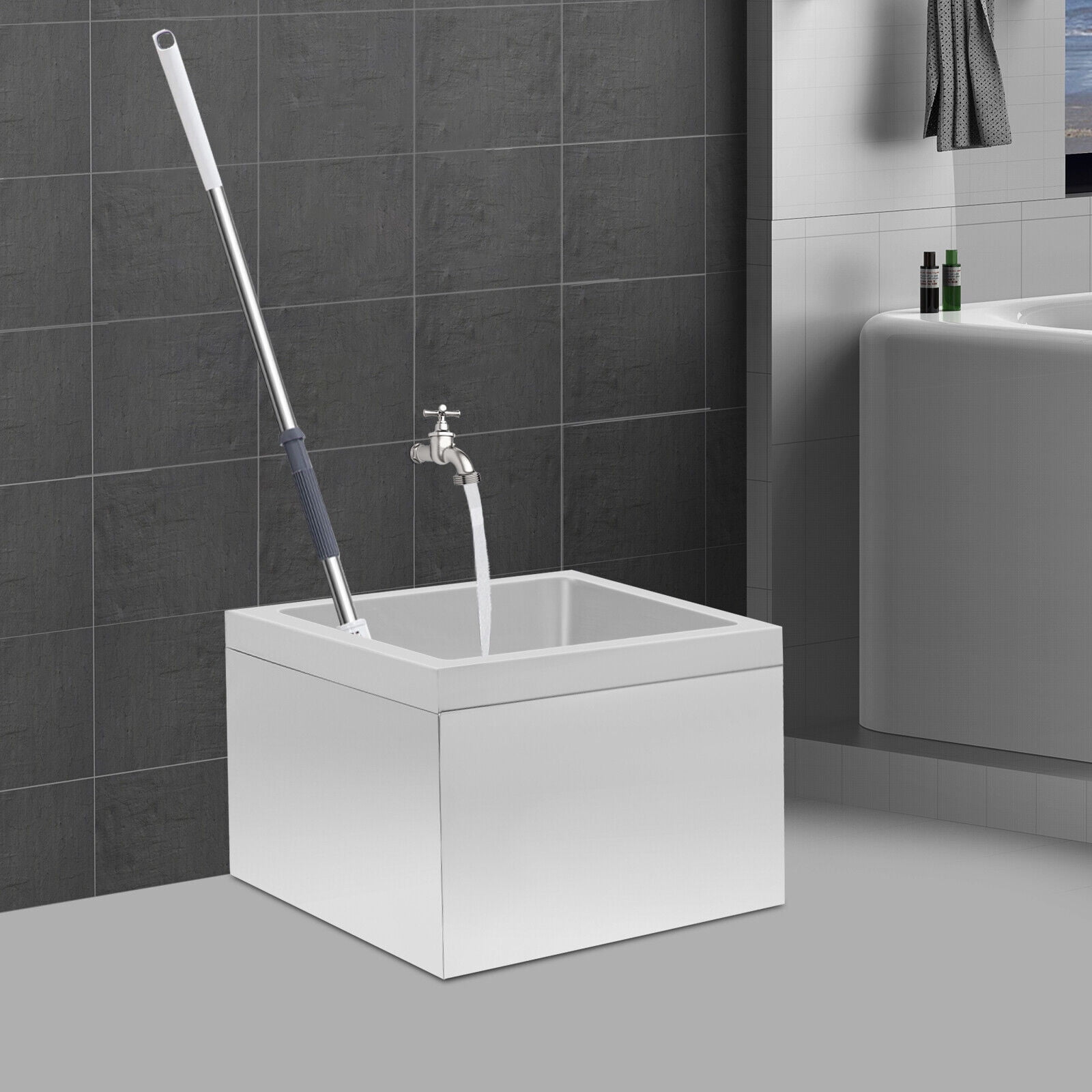 Miumaeov Commercial Sink Stainless Steel Floor Mount Mop Sink Kitchen Utility Sink Rectangular Service Sink 22*19*12in