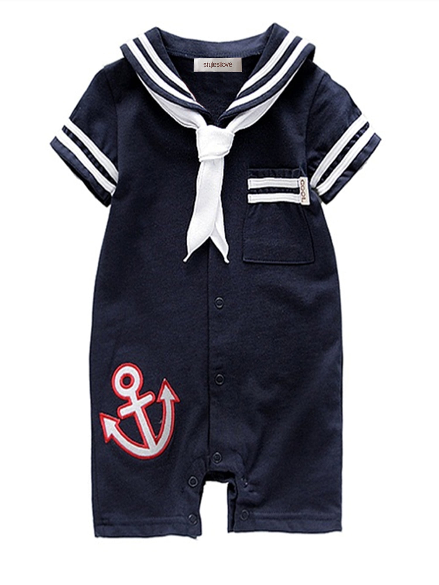 StylesILove Baby Boy Sailor Anchor Costume Romper (1824 Months, Navy Blue)
