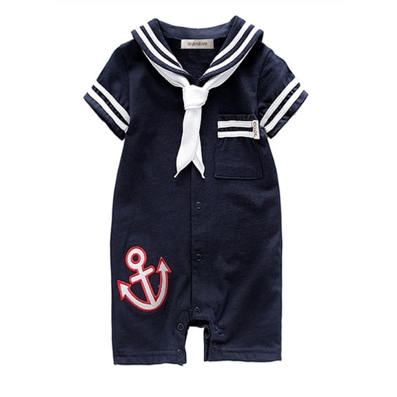 StylesILove Baby Boy Sailor Anchor Costume Romper (18-24 Months, Navy Blue)