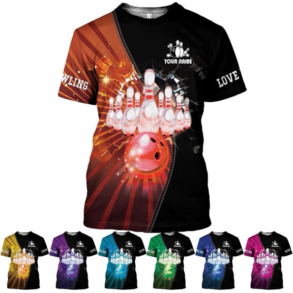 Personalized Name Bowling Shirts for Men and Women 3D, Bowling Shirts for Team Bowling, Bowling Shirts Gift (Orange, S)