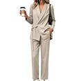 thumbnail image 2 of Akmaiox Two Piece Sets for Women Dressy Long Sleeve Drawstring Waist Blazer Jacket and Wide Leg Pants Business Casual Outfits M-5XL, 2 of 9