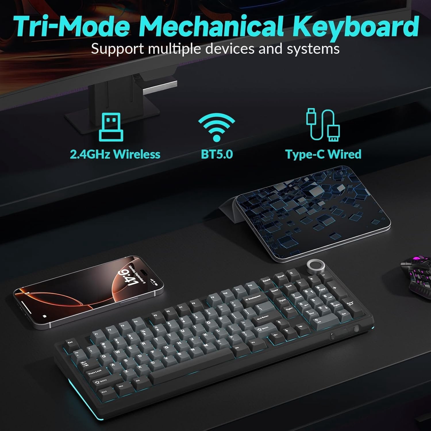 KI99 Pro Mechanical Keyboard with Quiet , Hot Swappable Pre-Lubed Switches with RGB Backlit, Gasket Structure Gaming Keyboard (BlackBlue, Silent )