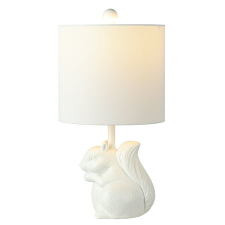 SAFAVIEH Sunny 18 in. Squirrel White Ceramic Table Lamp with 100% White Cotton Shade SAFAVIEH Sunny 18 in. Squirrel White Ceramic Table Lamp with 100% White Cotton Shade